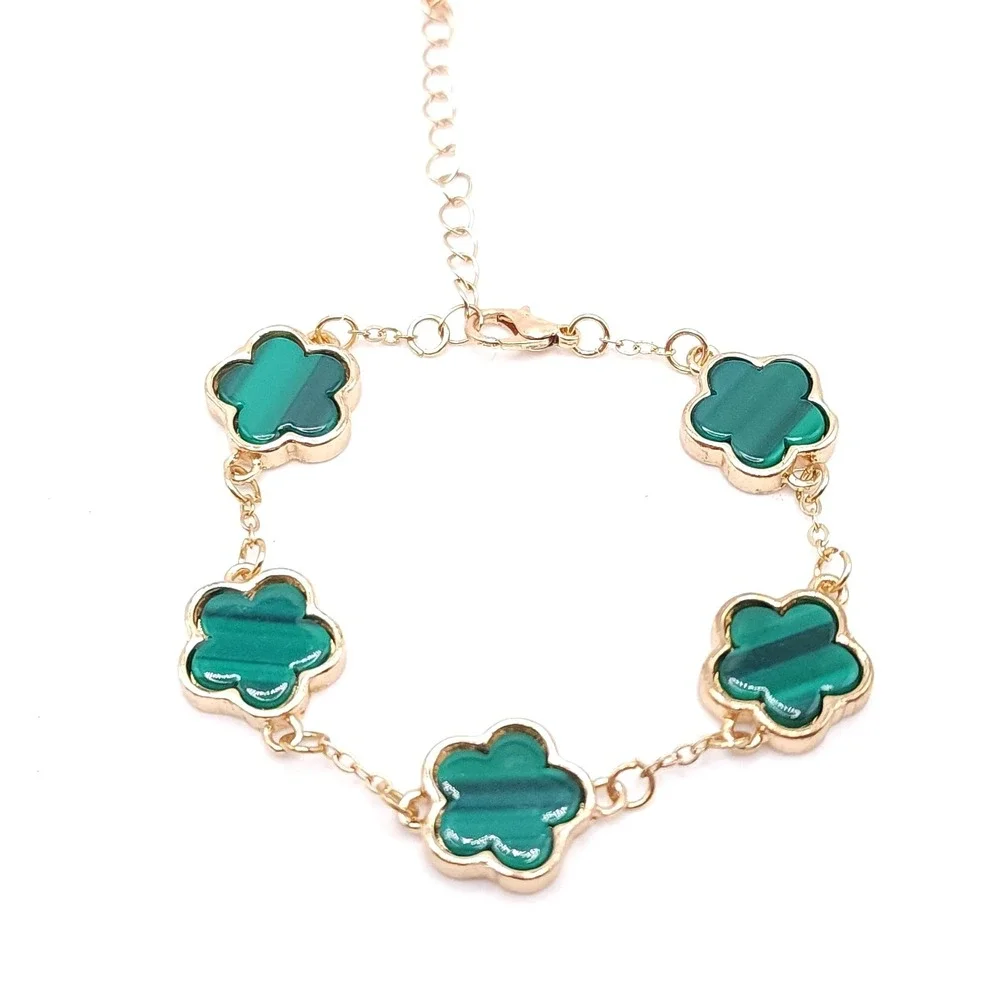 Gold Green Clover Link Bracelet